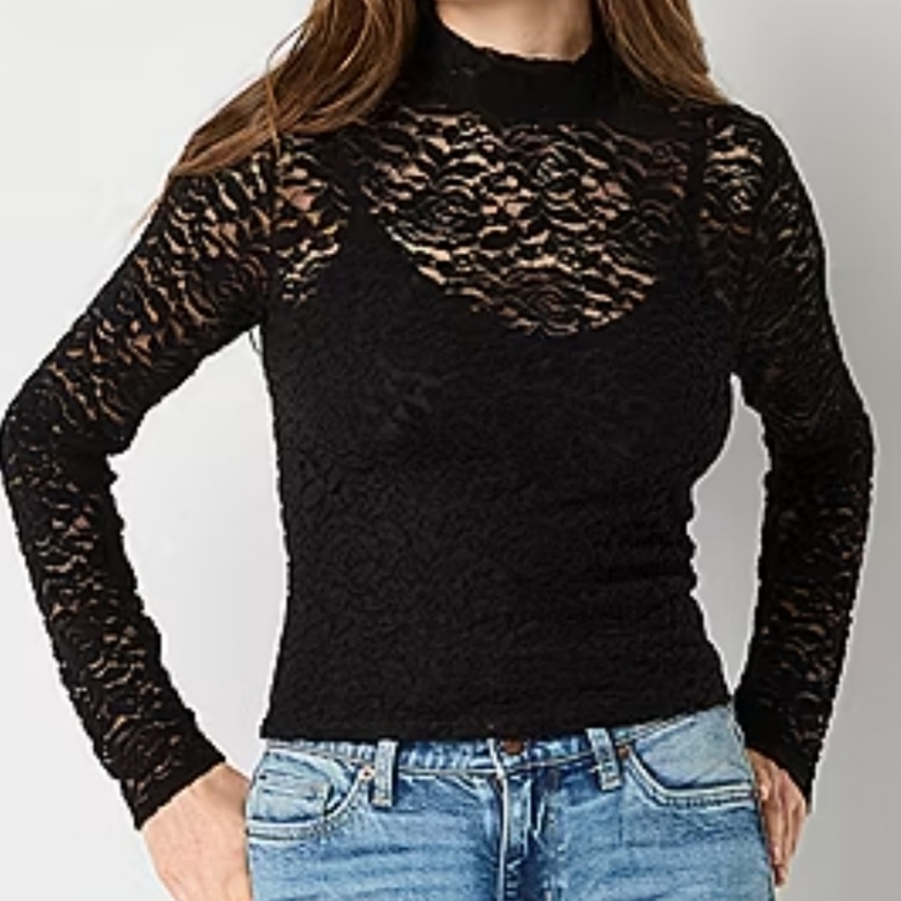 Arizona Black Lace Long Sleeve Top / Juniors Small / NWT